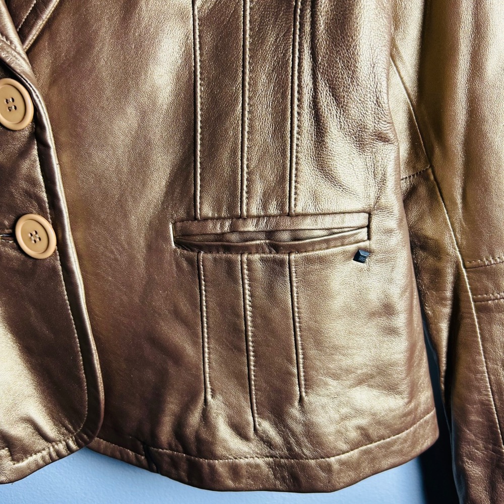 Black Rivet Y2K Bronze Metallic Leather Blazer Jacket Women's L Statement Piece - Picture 6 of 6